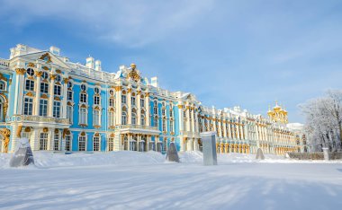 Catherine sarayı ve park kışın, Puşkin, Tsarskoe Selo, St. Petersburg, Rusya