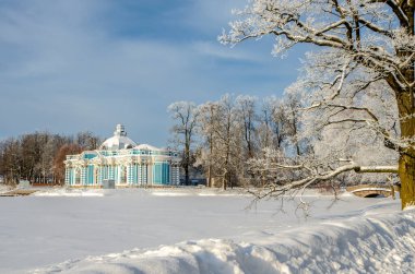 Kışın Grotto Pavyonu Catherine Park, Puşkin (Tsarskoe Selo), Saint Petersburg, Rusya
