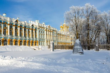 Catherine sarayı ve park kışın, Puşkin, Tsarskoe Selo, St. Petersburg, Rusya