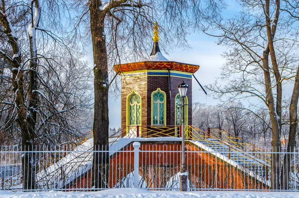 Most Krzyżowy Zimie Alexander Park Puszkin Carskie Selo Petersburg Rosja — Zdjęcie stockowe