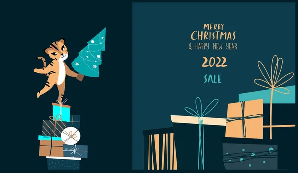 Feliz Año Nuevo Publicidad Venta Compras Banner Rojo Compras Navidad — Archivo Imágenes Vectoriales