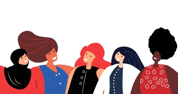 Happy International Woman Day Feminismi Käsite Kirkas Kaunis Eri Tytöt — vektorikuva