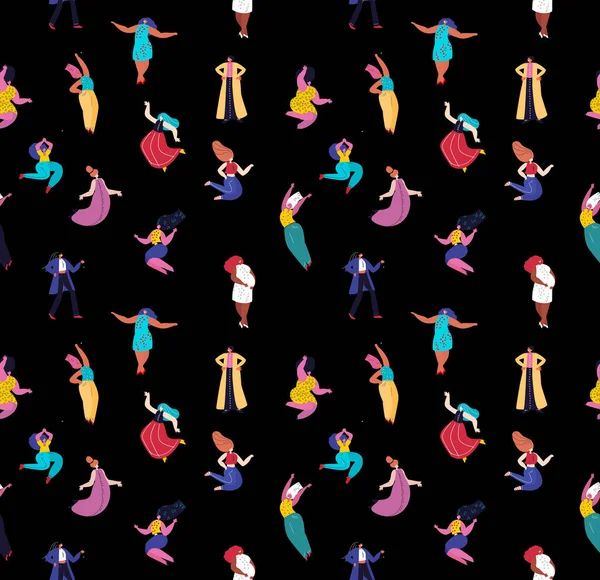 International Woman Day Endless Pattern Print.Feminism koncepció.Fényes Gyönyörű különböző lányok Nők állnak össze.Party, Ünnepség.Ingyenes magabiztos nők.Női Empowerment.Vektor lapos illusztráció — Stock Vector