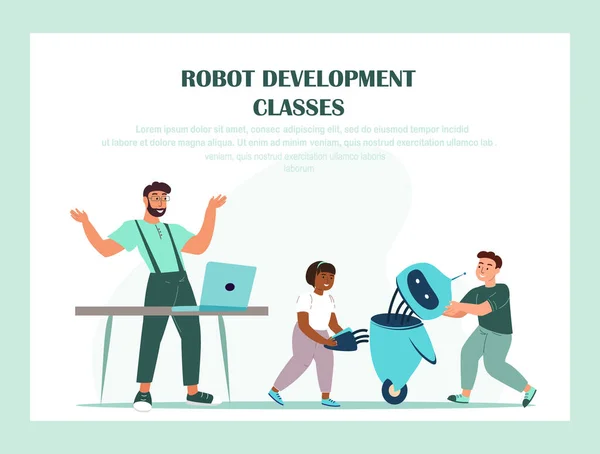 Vývojové Třídy Landing Page Template Vzdělávání Školní Robotika Projekt Děti — Stockový vektor