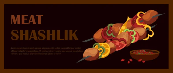 Shashlik Gegrild Spies Voedsel Vlees Gegrilde Bbq Voedsel Traditionele Keuken — Stockvector