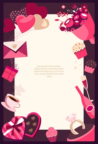 Diseño de banner de anuncio vertical para la celebración del día de San Valentín, elementos románticos festivos para la cena romántica, Dating.Valentines Day Shop.Plantilla promocional Invitation.Vector ilustración de la publicidad — Archivo Imágenes Vectoriales