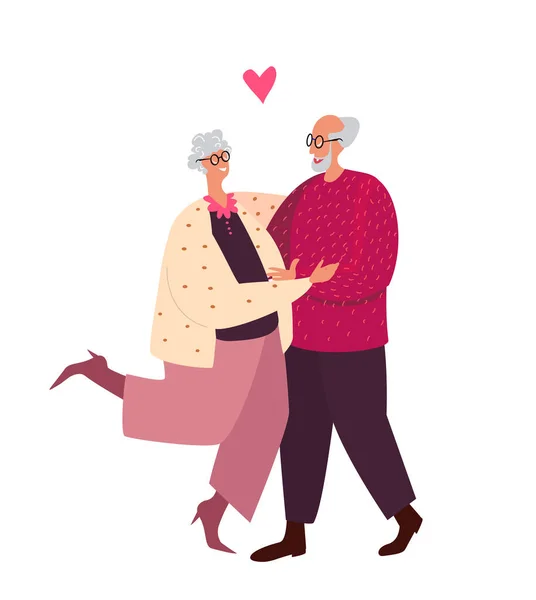 Milující Starý Pár Muž Žena Drží Ruce Objímání Objímání Happy — Stockový vektor
