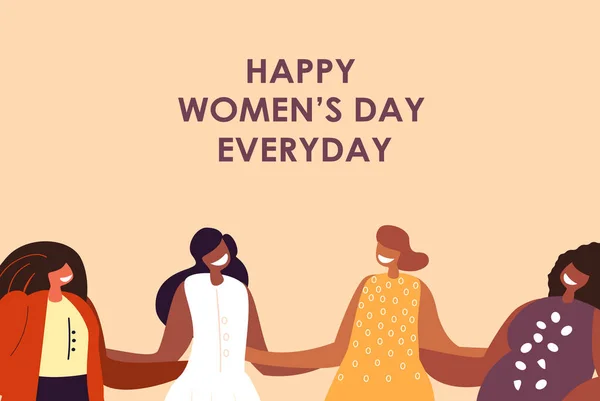 Happy International Woman Day Celebration.Feminism concept.Confident Girls.Eight of March Gratulation. Schützen Sie freie selbstbewusste Frauen. Feminine, weibliche Ermächtigung. Farbige flache Vektorillustration — Stockvektor