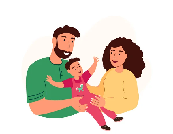 Portrait Famille Accueil Bonne Mère Père Enfant Adoptif Parents Souriants — Image vectorielle