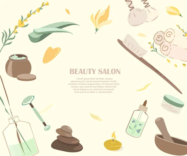 Spa Welness Center Advertising banner,Sale poster.Herbal Treatment Concept Leaflet.Face,Body Feet Bath,Creams,Lotions Broadsheet.Skin care for health,wellbeing, beauty salon.Flat vector illustration — Stock Vector