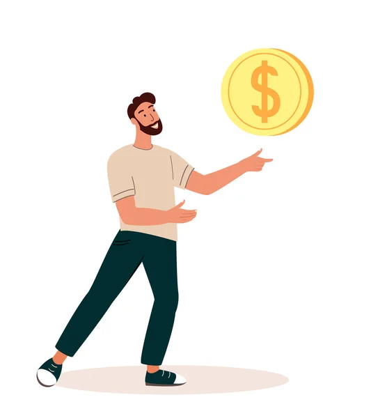 Personagem Masculino Mostra Moeda Dólar Ouro Pagamento Online Conceito Transação —  Vetores de Stock