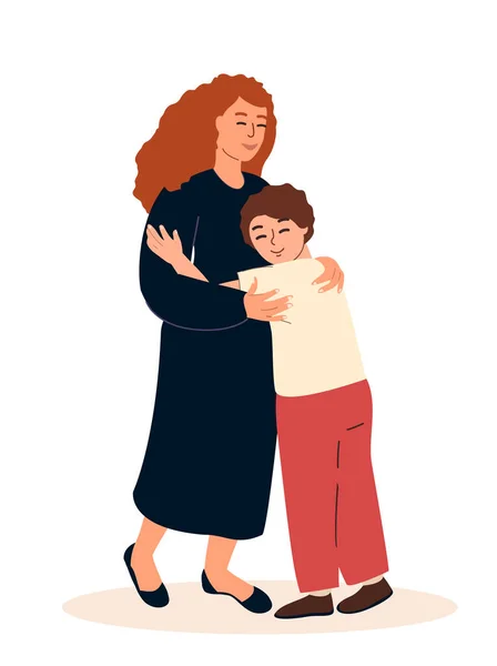 Loving Mother Boy Son Child Hugging Together Love Mom Her — Stockvektor