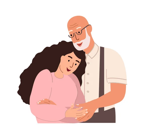 Old Retired Father Hug Support His Adult Daughter Grandfather Girl — Stockvektor