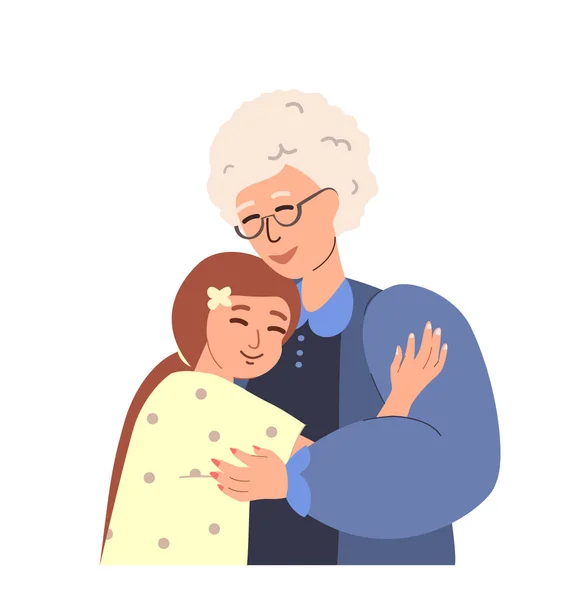 Grandmother Girl Child Hugging Together Love Grandma Grandchild Elderly Woman — Vetor de Stock