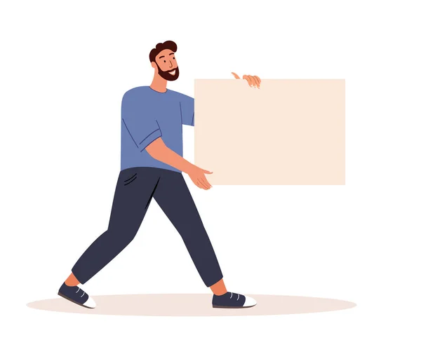 Man Holding Blank Paper Board Message Person Carrying Empty Promotion — стоковый вектор