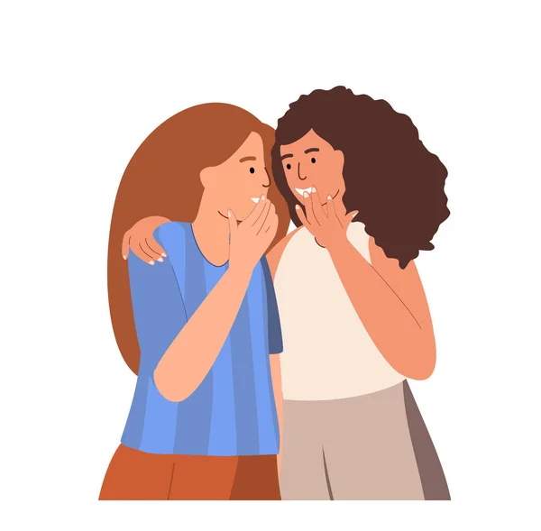 Women Gossipping Whispering Secrets Telling News Girls Friends Talking Spreading — ストックベクタ