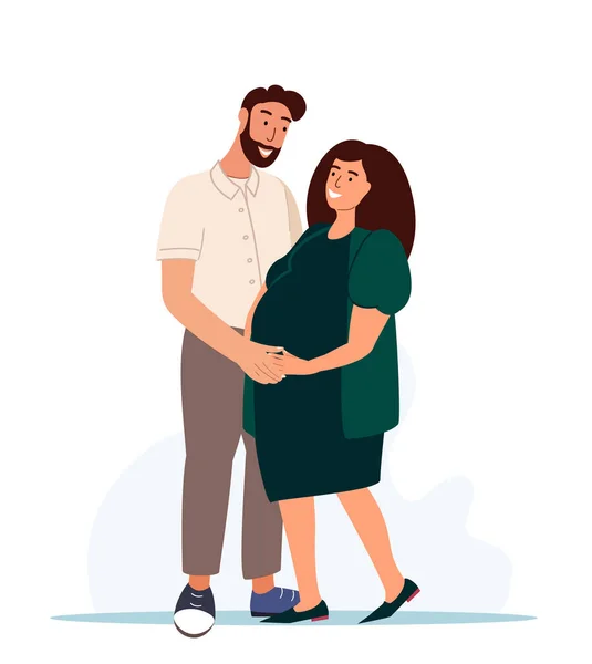 Happy Family Young Happy Couple Loving Smiling Woman Man Pregnant — Stok Vektör