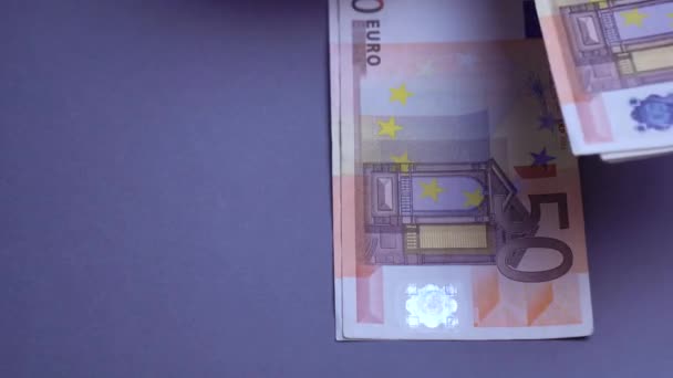 Successful Woman Checks Number Cash European Banknotes Face Value Fifty — Stock Video