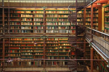 Amsterdam, Hollanda - 17 Ekim 2021: Amsterdam 'daki antik Rijksmuseum kütüphanesi