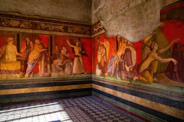 Pompeii, İtalya 'daki Villa dei Misteri' den Frescoes.