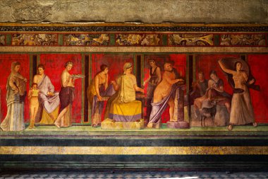 İtalya, Pompeii 'deki Villa dei Misteri' den harika bir fresk.