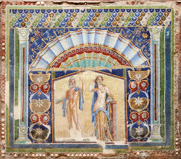 Wspaniała Rzymska Mozaika Neptuna Amfitrytu Ercolano Włochy — Zdjęcie stockowe