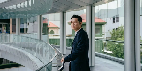 Handsome Asian Businessman Standing At Office Balcony
