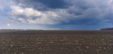 Fırtınalı arazi: Kuru çimen ve fırtına bulutlarının kalıntılarıyla dolu bir alan.