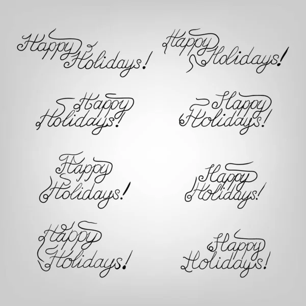 Happy Holidays Vector Black Ink Lettering Set — Stock Vector