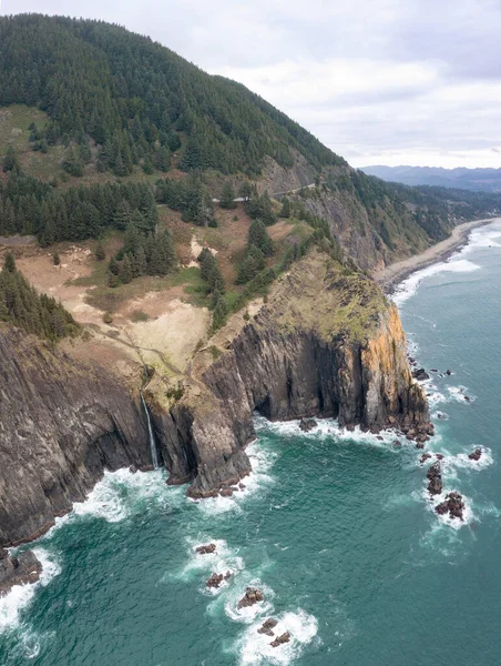 Océan Pacifique Lave Contre Littoral Accidenté Rocheux Oregon Non Loin — Photo