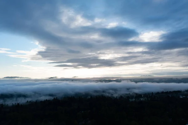 Een Serene Zonsopgang Verlicht Lage Wolken Mist Boven Willamette Rivier — Stockfoto