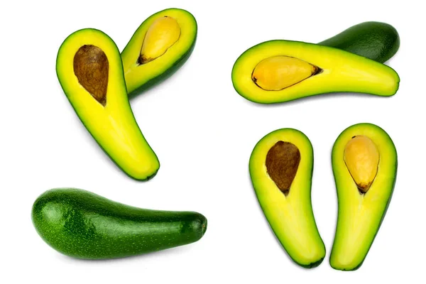 Ganze Und Avocadohälften Auf Weißem Hintergrund Isoliert — Stockfoto