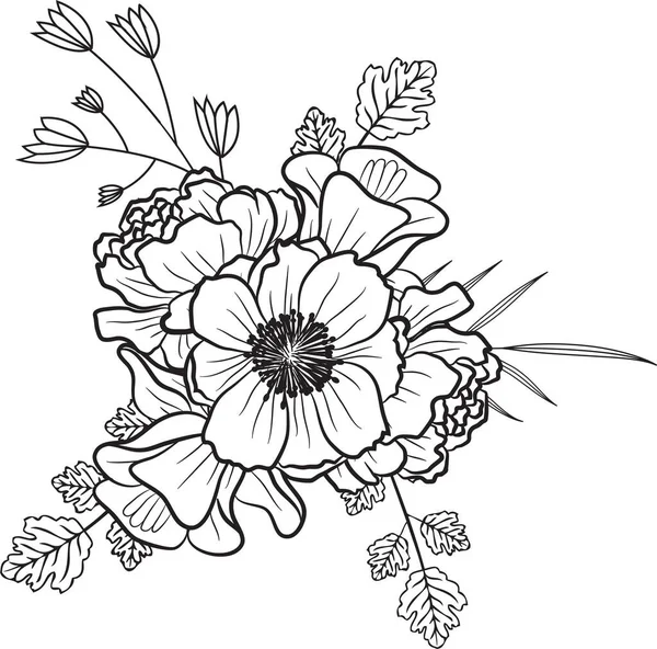 Рука Намальована Doodle Квіткові Зберегти Дати Карти Lineart Богемський Однотонний — стокове фото