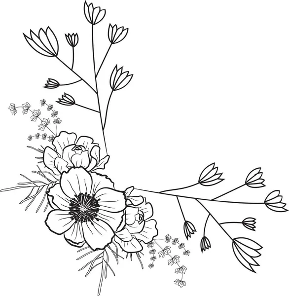 Doodle Desenhado Mão Floral Salvar Cartões Data Lineart Bohemian Onecolor — Fotografia de Stock