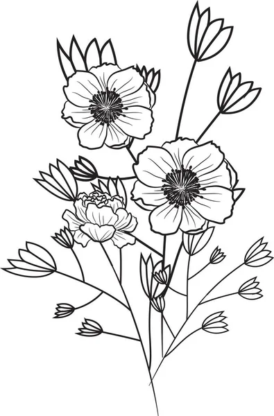 Floral Caniche Dessiné Main Date Cards Lineart Bohemian Onecolor Rustique — Photo