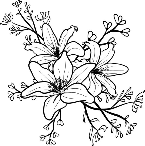 Dessiné Main Lineart Floral Enregistrer Date Cartes Dessiner Onecolor Rustique — Photo