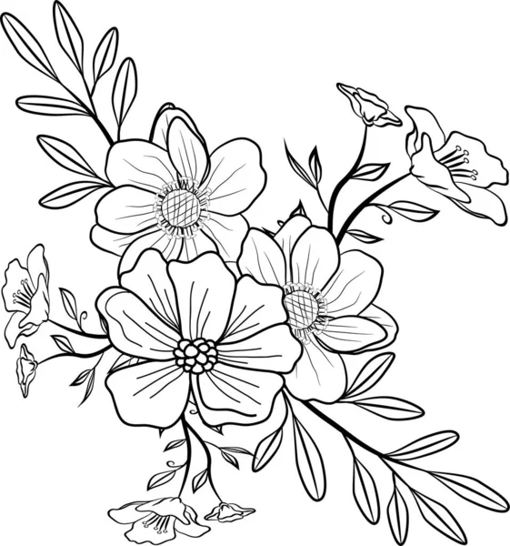 Mão Desenhada Lineart Floral Salvar Cartões Data Desenhe Onecolor Rústico — Fotografia de Stock