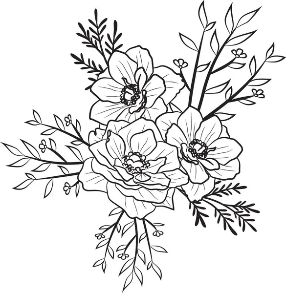 Hand Drawn Lineart Květinové Uložit Datum Karty Draw Onecolor Rustikální — Stock fotografie