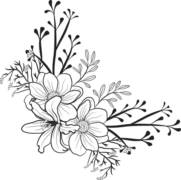 Mão Desenhada Lineart Floral Salvar Cartões Data Desenhe Onecolor Rústico — Fotografia de Stock