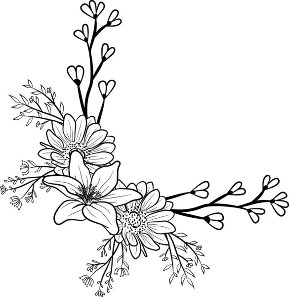 Mão Desenhada Lineart Floral Salvar Cartões Data Desenhe Onecolor Rústico — Fotografia de Stock