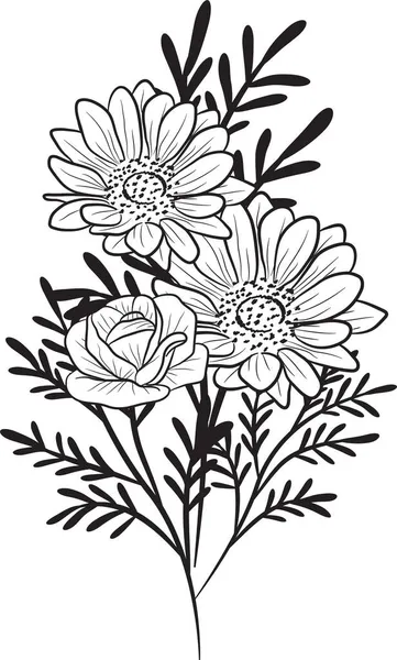 Dessiné Main Lineart Floral Enregistrer Date Cartes Dessiner Onecolor Rustique — Photo