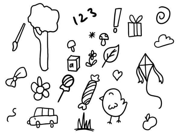 Set Children Drawings Hand Drawn Set Cute Kids Doodles Vector — Stockvektor