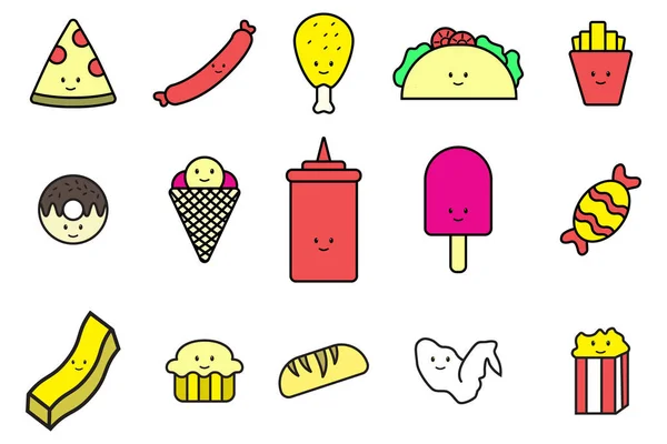 Cute Kawaii Icon Illustration Restaurant Caffe Food Beverage Business — Stockfoto