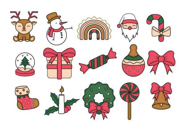 Noel Süslemesi Renkli Noel Süsü Koleksiyonu Elle Çizilmiş Stil Tasarımı — Stok fotoğraf