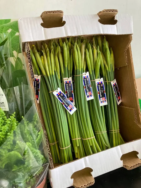 Dükkandaki bir paket kutusunda kesilmiş nergisler..