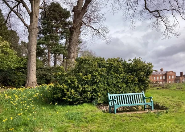Parktaki yeşil çimlerde dinlenmek için yedek kulübesi..