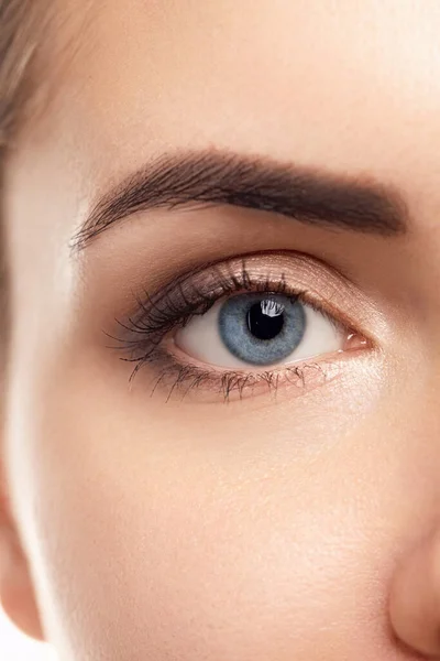 Weibliches Auge Mit Langen Wimpern Wimpernverlängerungen Make Kosmetik Schönheit Nahaufnahme — Stockfoto