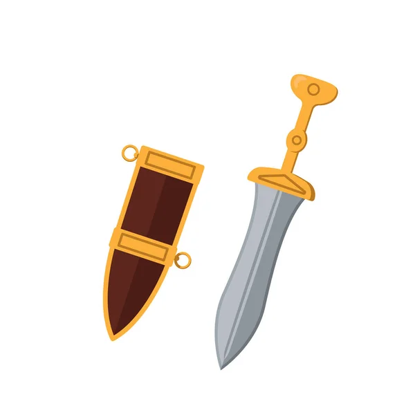 La dague d'un ancien légionnaire romain. Illustration vectorielle couleur, style plat. Fond blanc isolé. — Image vectorielle