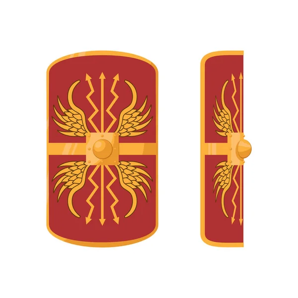 ローマの軍団の盾。カラーベクトルイラスト、フラットスタイル。白い隔離された背景. — ストックベクタ