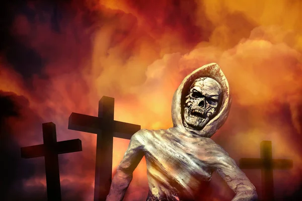 Esqueleto Cadáver Emergiu Sepultura Ressuscitar Dos Mortos Conceito Halloween — Fotografia de Stock